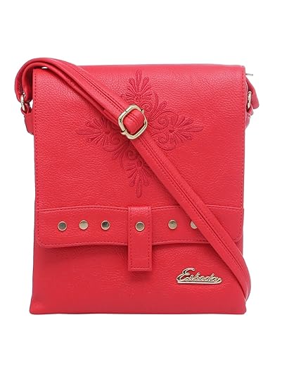 ESBEDA Red Solid Pu Synthetic Material Slingbag For Womens