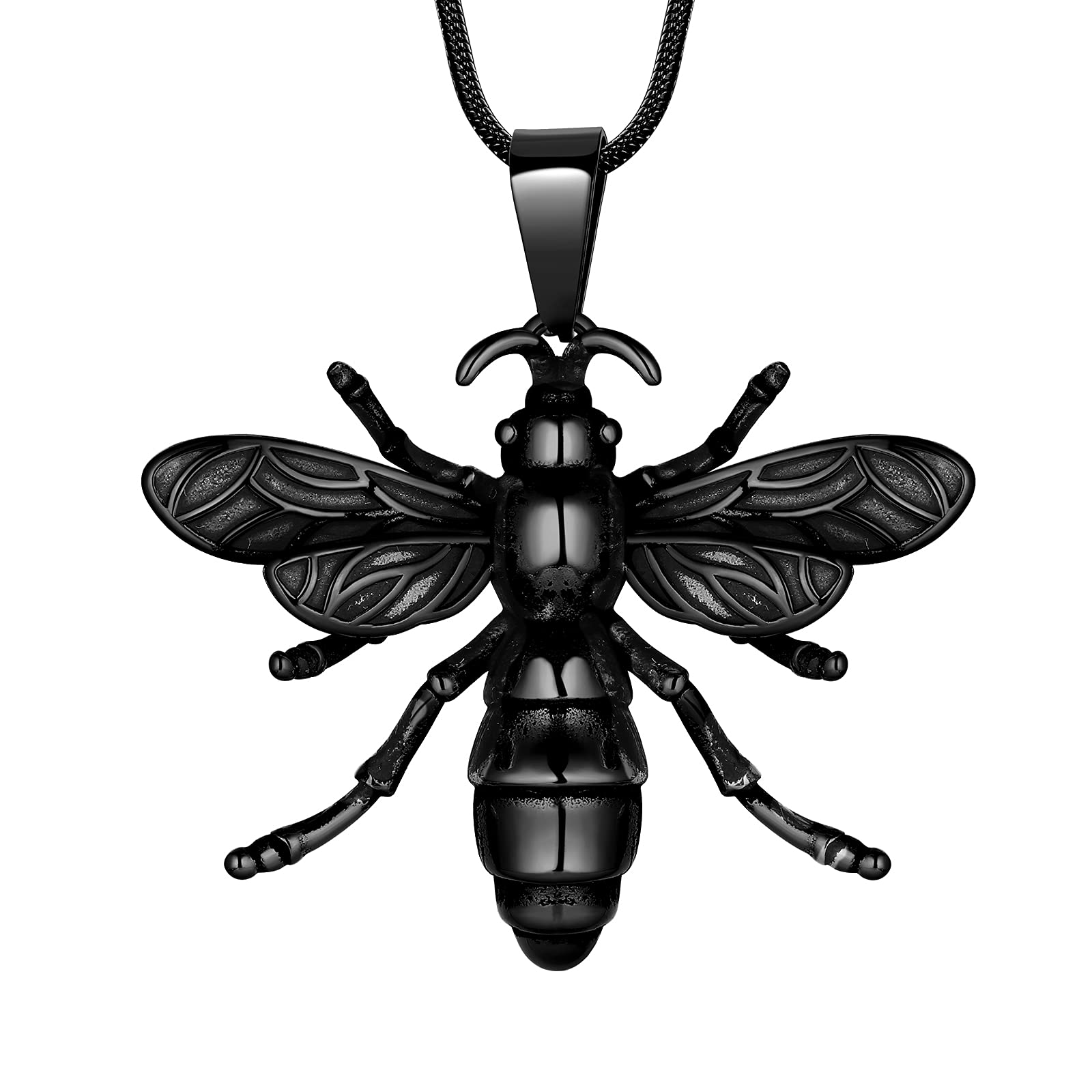 Bumblebee Pendant Necklace - Honey Bee Insect Pendant Queen Bee Hip Hop Punk Gothic Choker 316L Stainless Steel Necklace for Men Women Animal Black Gun Plated Charm Jewelry Birthday Gifts SP0117B