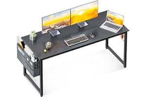 ODK Computer Desk Large Office Desk, 55 Inch Gaming Desk with Storage, Modern PC Desk Work Table with Headphone Hook for Home Office, Black