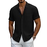 Neer Men's Big and Tall Linen Shirts M-7XL Short Sleeve Casual Button Down Blouses with Pocket Summer Beach Tops