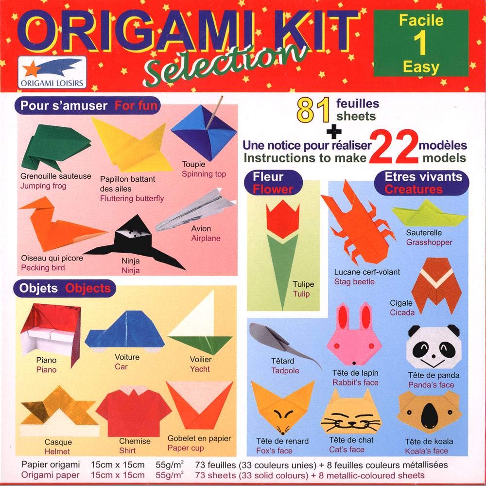 Origami Loisirs Origami Kit Selection 1 (Easy) - 22 Models, 81 Sheets (15cm x 15cm), Ages 8+