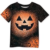 Halloween Little Boys Black Funny Pumpkin Face Jack O' Lantern Top Short Sleeve Party Shirt 6 Years