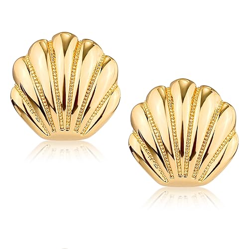 Seashell Stud Earrings, Golden Shell Earrings Beach Style Seashell Shaped Earrings Summer Ocean Jewelry for Women Girl Gifts Birthday Party Dressing Embellishment