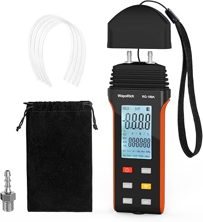 WapoRich RQ-189A Digital Manometer Dual Port Gas Pressure Tester HVAC 11 Units