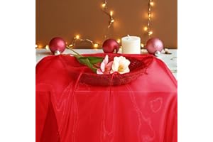 MDS-MEGADECORSUPPLY MDS Christmas Organza Fabric 5 Yards, 44" Wide, Sheer Shimmer Crystal Tulle Cloth for New Year Party Decor, Thanksgiving, Gift Wrapping, Crafts DIY Sewing, Backdrop, Wedding Drapes - Red