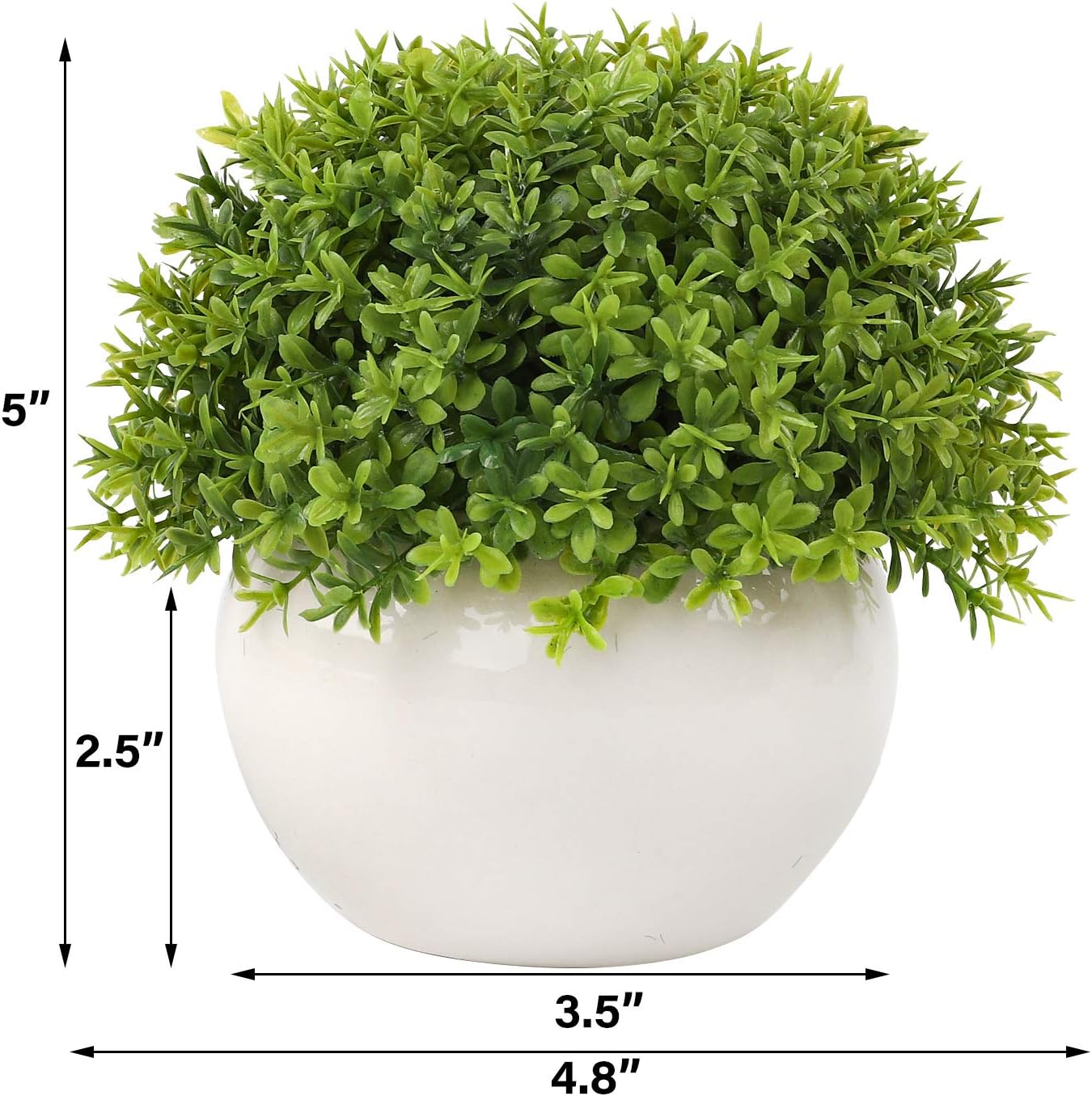 Wholine 2 Packs Artificial Mini Potted Plants Small Fake Green Grass Shrubs with White Pot for Home Office Desk Room Decoration -