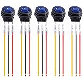 Waterproof Round Rocker Switch 12 Volt 20A 3 Pin Spst Blue Lighted Toggle On Off Switch for Car Auto Boat Trucks lkelyonewy (5Pcs)