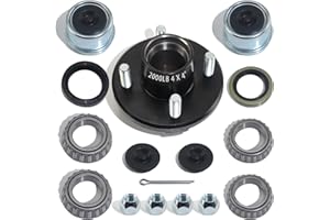 iBroPrat 1 Sets Trailer Hub Kit 4 Bolt 4, Trailer Axle Kit for 2000 lb 4 Lug Trailer Hub Fits 1" and 1-1/16" Spindle with Extra Dust Cap and Rubber Plug