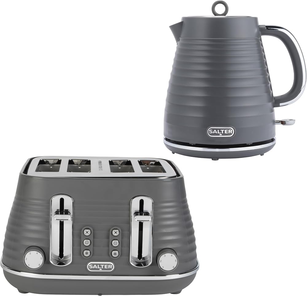 Salter Ripple Kettle & Toaster Set 1.7 L Cordless Auto Shut Off 4 Slots