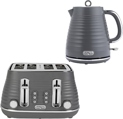 Salter Ripple Kettle & Toaster Set 1.7 L Cordless Auto Shut Off 4 Slots