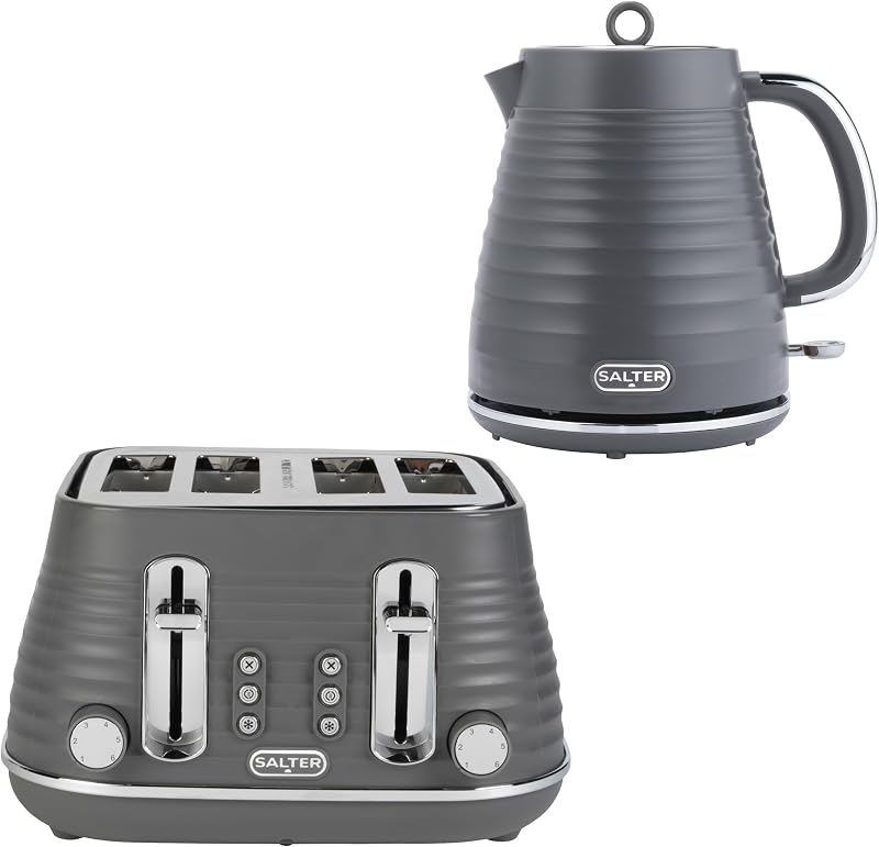 Salter Ripple Kettle & Toaster Set 1.7 L Cordless Auto Shut Off 4 Slots