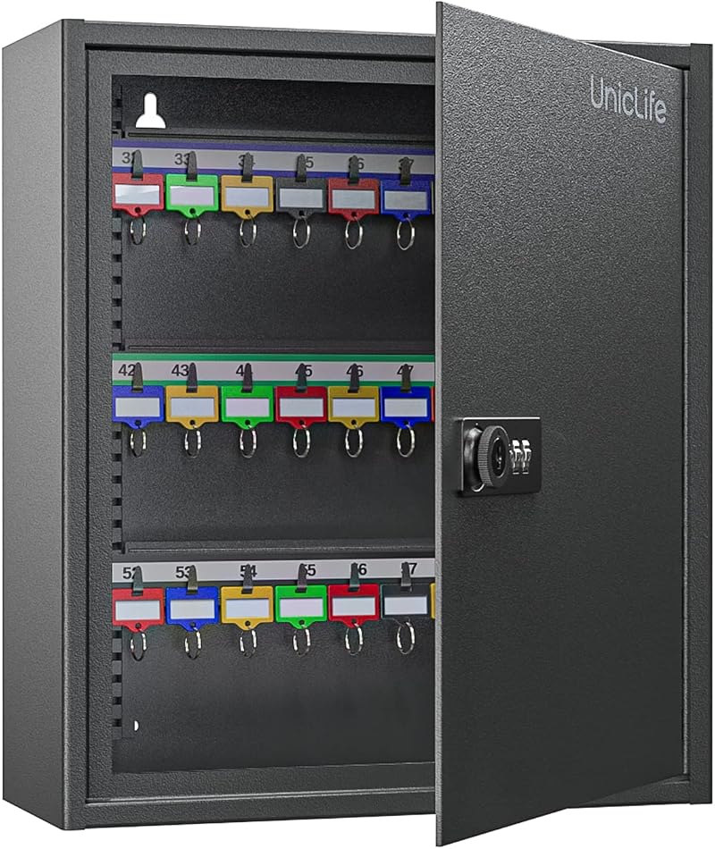 Uniclife 60 Key Cabinet with Combination Lock and Adjustable Racks Black
