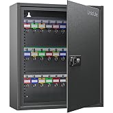 Uniclife 60 Position Steel Key Cabinet with Combination and Key Lock, Black | Wall mount key box, resettable 4-digit code lock, 2 spare keys, thickened steel, large capacity, adjustable racks and labels