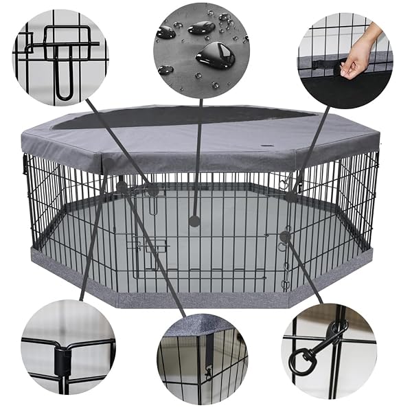 PETIME FOLDABLE METAL DOG EXERCISE PEN/PET PUPPY PLAYPEN KENNELS YARD FENCE INDOOR/OUTDOOR 8 PANEL 24″ W WITH TOP COVER AND BOTTOM PAD (PLAYPEN+BOTTOM+TOP COVER, 8 PANELS 24″ H)