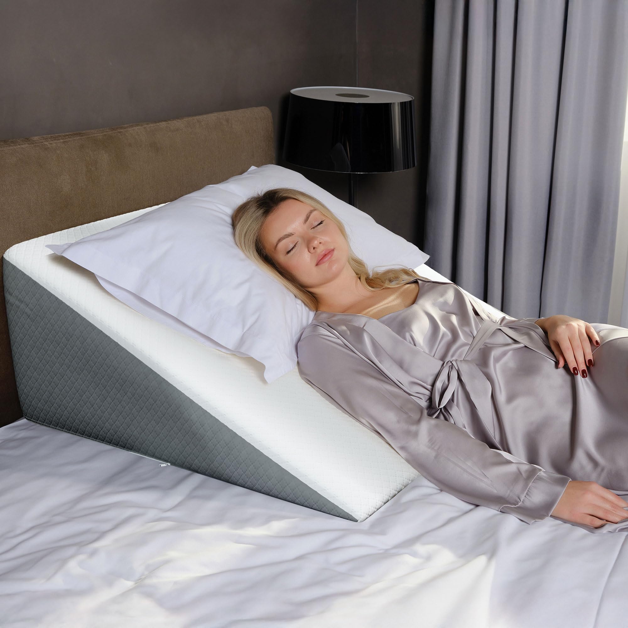 Photo 1 of Kölbs Bed Wedge Pillow Extra Wide with Memory Foam Top, Large 12 Height (31 x 33 x 12) Stylish Jacquard Cover for Sleeping and Acid Reflux