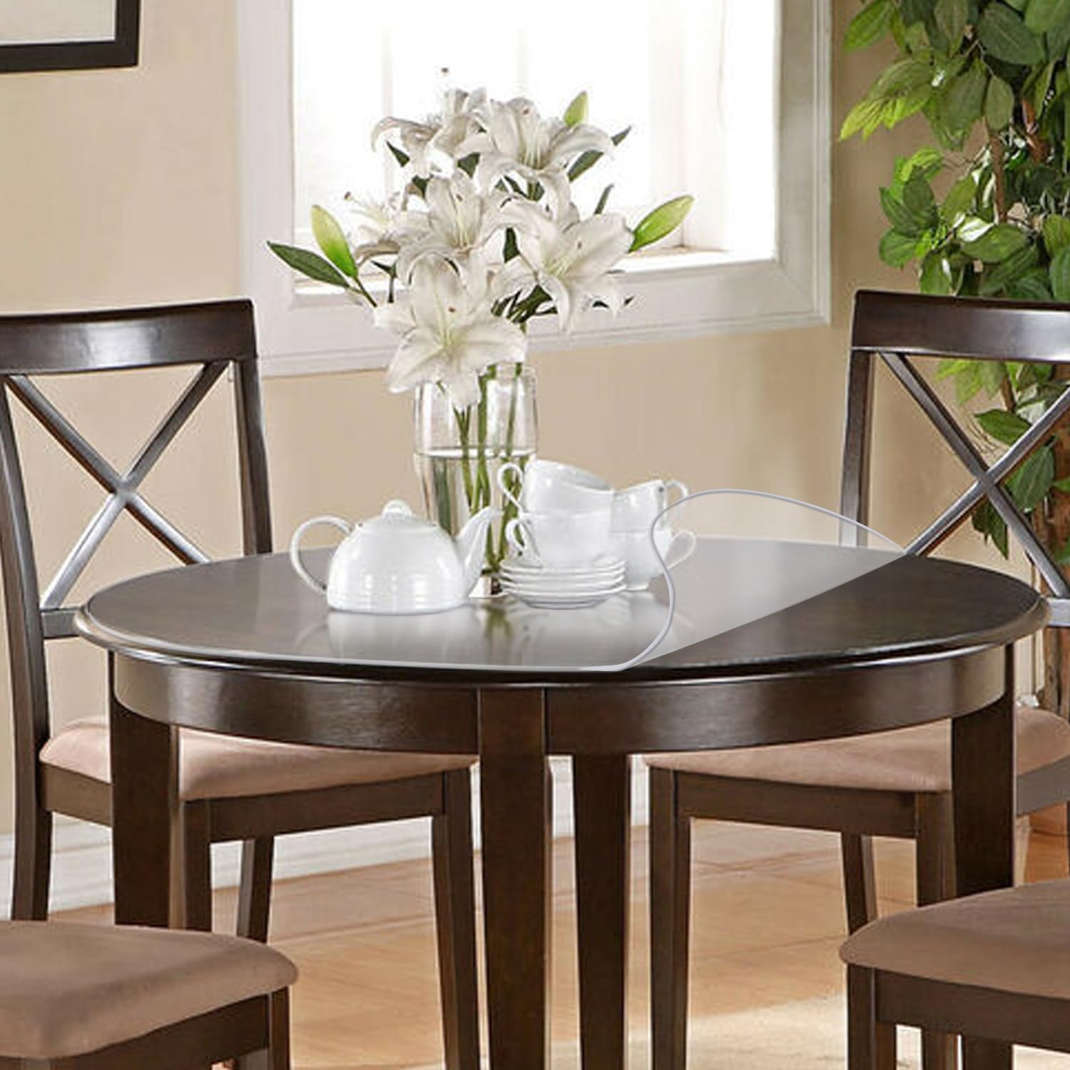 Photo 1 of Whirltique Round Clear Table Protector 48 Inch 1.5mm Thick, Clear Round Table Cover Protector, Round Plastic Table Cover, Vinyl Circle Table Top Protector for Dining Room Table, Coffee Table