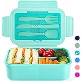 Caperci Classic Bento Box Adult Lunch Box for Older Kids - Leakpoof 47 oz 3-Compartment Lunch Containers for Adults and Teens, Built-in Utensil Set, Ideal for On-the-Go Balanced Eating, Aqua