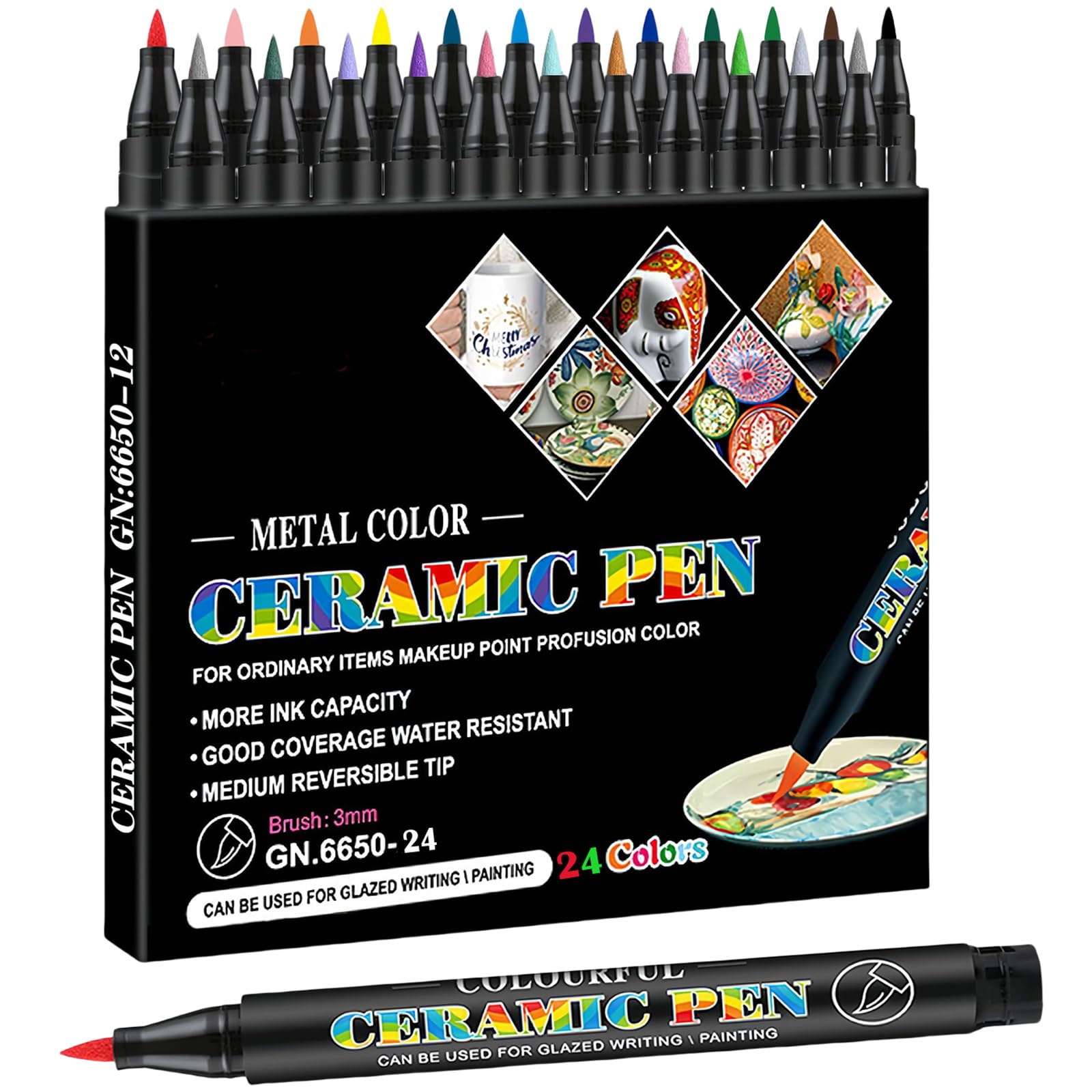 Photo 1 of LMMINBZ Permanent Marke Ceramics Pens 24 Colors Porcelain Paint Brush Pen for Both Glazed and Unglazed Ceramics Christmas Decoration Wine Markers for Adults