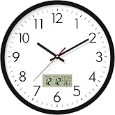 Lumuasky Wall Clock Digital 12" Non-Ticking Silent Battery Operated Analog with LCD Display for Perpetual Calendar and C&deg; Temperature, Ideal Modern Home, Bedroom, Kitchen, Office Decor