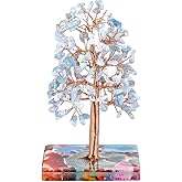 rockcloud Aquamarine Natural Healing Crystal Tree Decoarations for Home Office, Copper Wrapped Tree of Life Bonsai Feng Shui Money Tree for Wealth and Luck