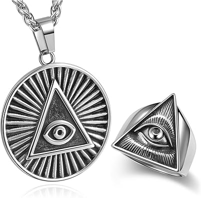 Zysta Collier Pendentif Viking Bijoux Bague Chevaliere Illuminati Oeil De La Providence Ou Omniscient Dieu Triangle Pyramide Acier Inoxydable Avec Chaine Bague Us13 Amazon Fr Bijoux