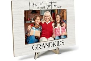 KLYTINK Grandparents Picture Frame, Grandchildren Photo Frame, Newborn Baby Gift for Grandma Grandpa, Birthday Gifts, Life is Just Better with Grandkids, 4x6Inch Photo(Beige-Grandkids)