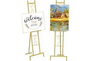 58”H Gold Easel Stand for Sign, Adjustable Free Standing Welcome Wedding Sign Stand for Display with Chain Support, Heavy Dut