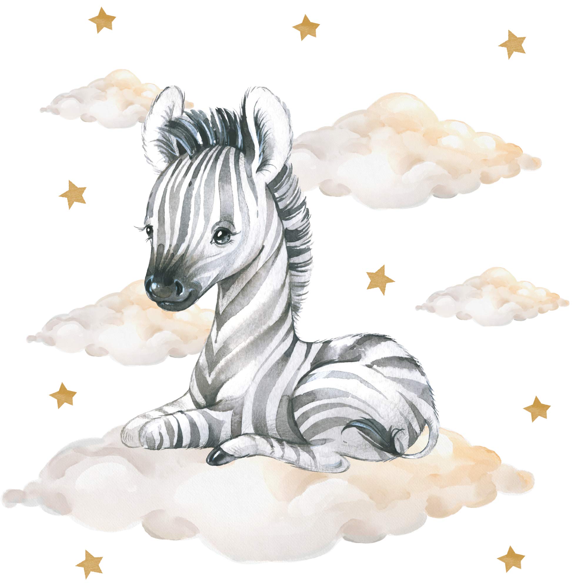 Pandawal Wall Sticker Safari Animals on Clouds with Stars (S, Zebra)