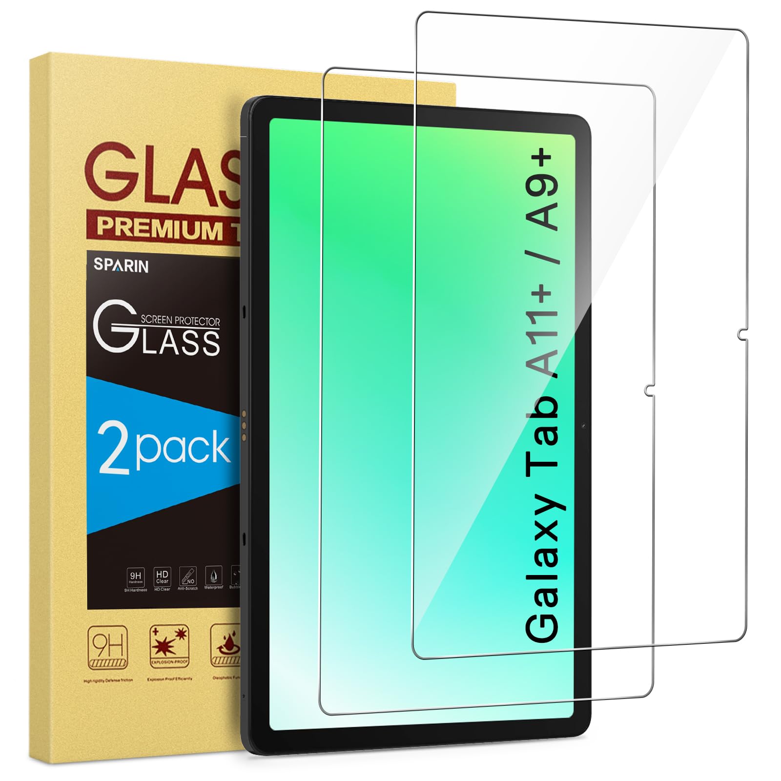 Photo 1 of SPARIN 2 Pack Screen Protector for Samsung Galaxy Tab A11 Plus / A9 Plus 11 Inch [2025/2023], Tempered Glass for Tablet A11+/A9+ (SM-X230/X235/236B/X210/X216/X218), Case Friendly, HD Clear film