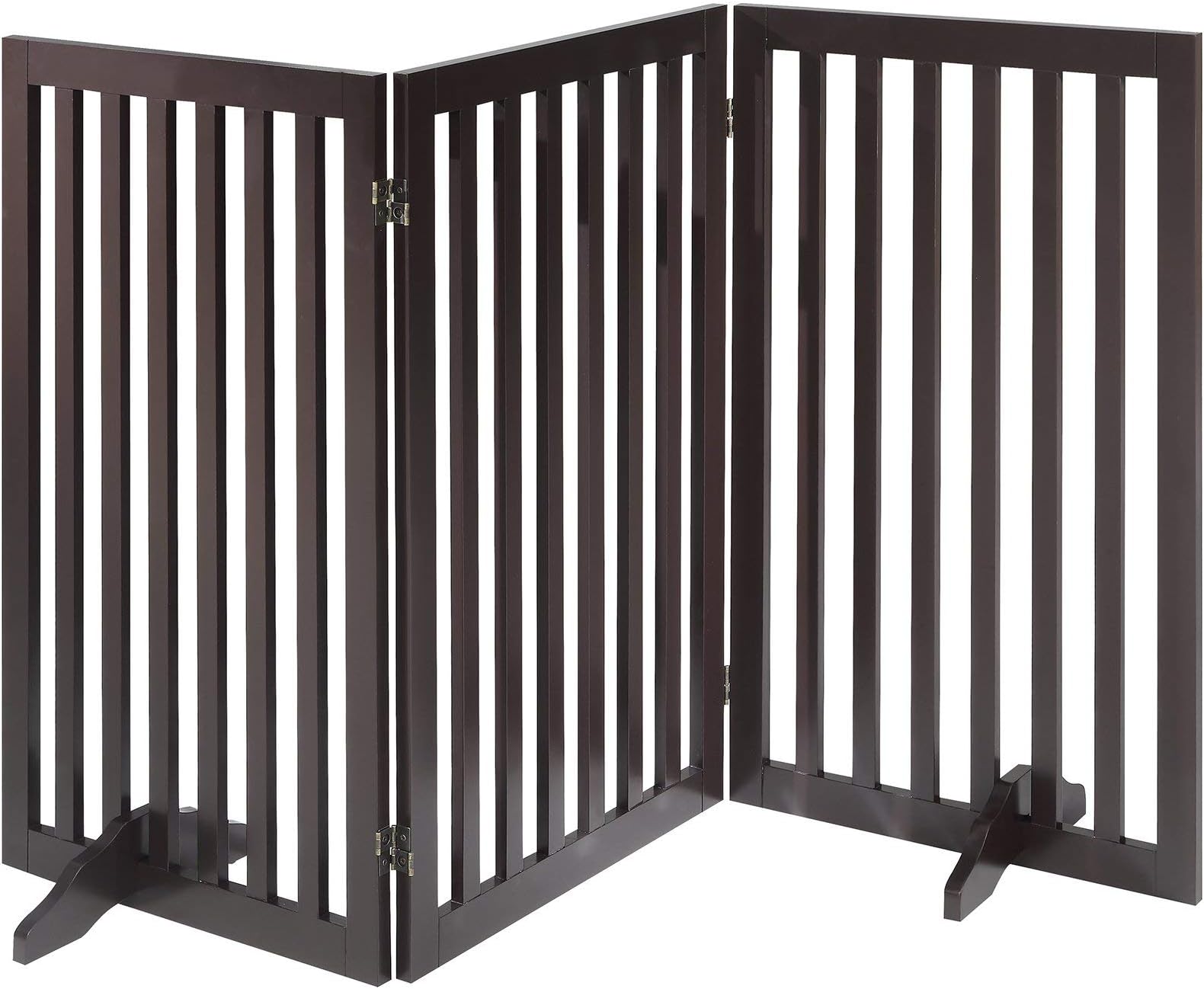 Total Win Freestanding Pet Gate for Dogs with 2PCS Support Feet, Foldable Wooden Dog Gates for Doorways Stairs, Indoor Pet Puppy Safety Fence, Extra Tall, 36 Inches H, 60 Inches W, 3 Panels, Espresso