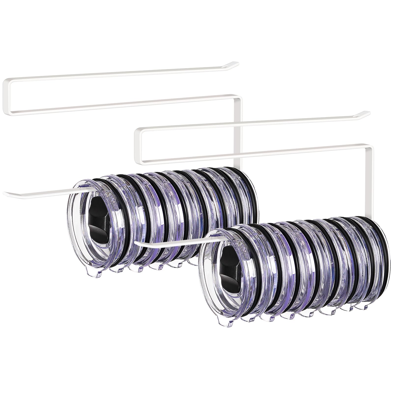 Photo 1 of 2 Pack Tumbler Lid Organizer, Horizontal Tumbler Lid Storage Hook to Hold Up 20 Lids, Space Saving Cup Lid Holders Under Cabinet Tumbler Lid Hook for Kitchen Organizer, Paper Towel Rack Hanger (White)