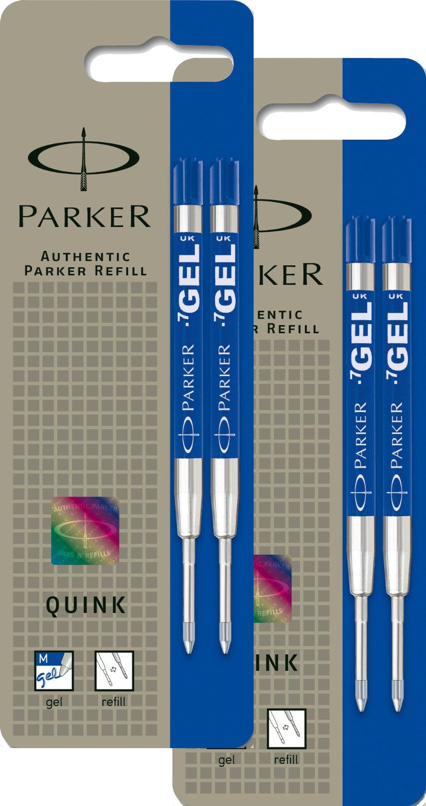 Parker S0881510 Ersatzgelminen Quink (für Kugelschreiber, mittlere Strichbreite, blaue Tinte, 2er-Pack) (Blau, 4er Pack)