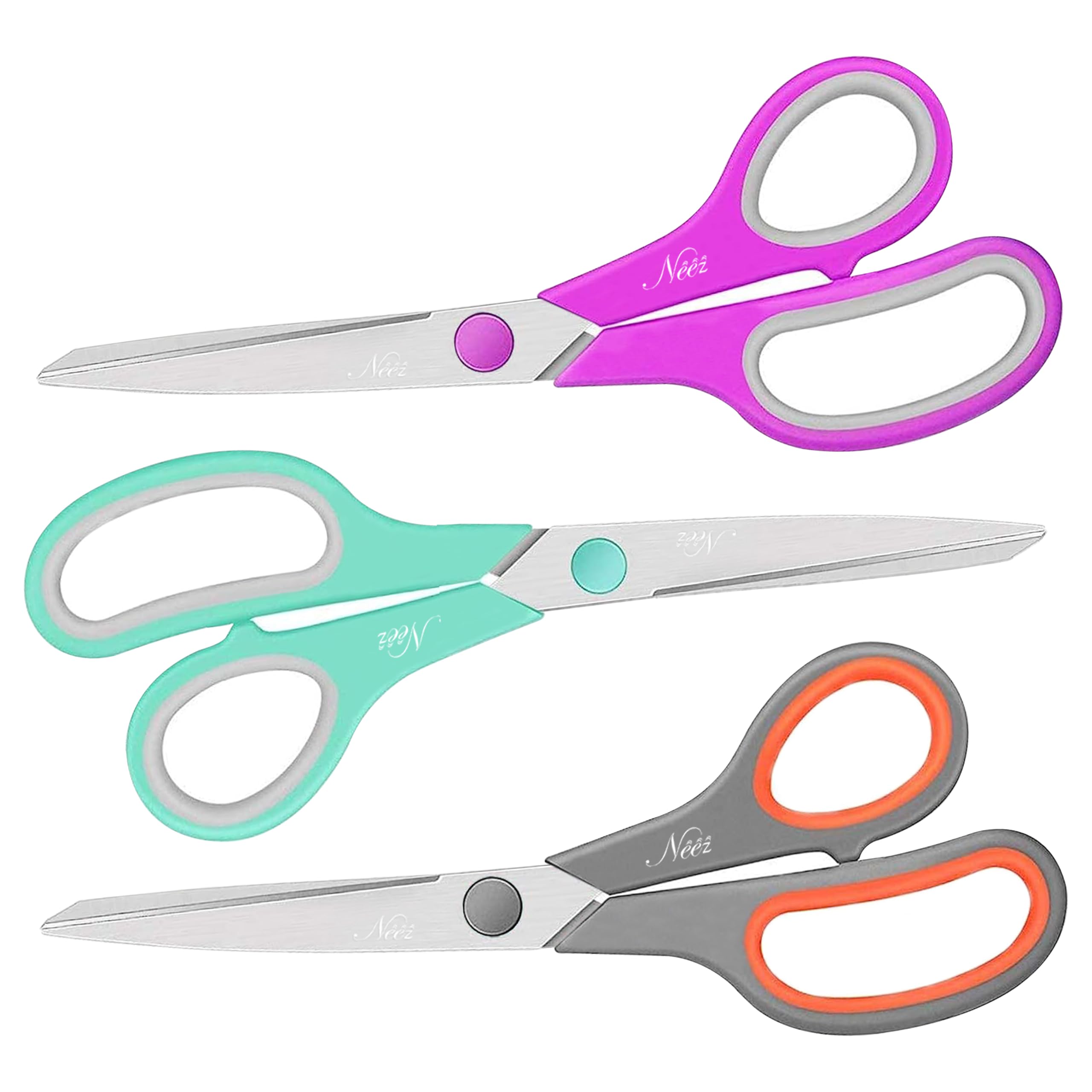 8.4" Pack of 3 Scissors with Ultra Sharp Thick Blades - Scissors for Fabric Dressmaking, Sewing, Crafting, and Paper Cutting - Secondary School, Office Scissor with Stainless Blades Comfort Grip