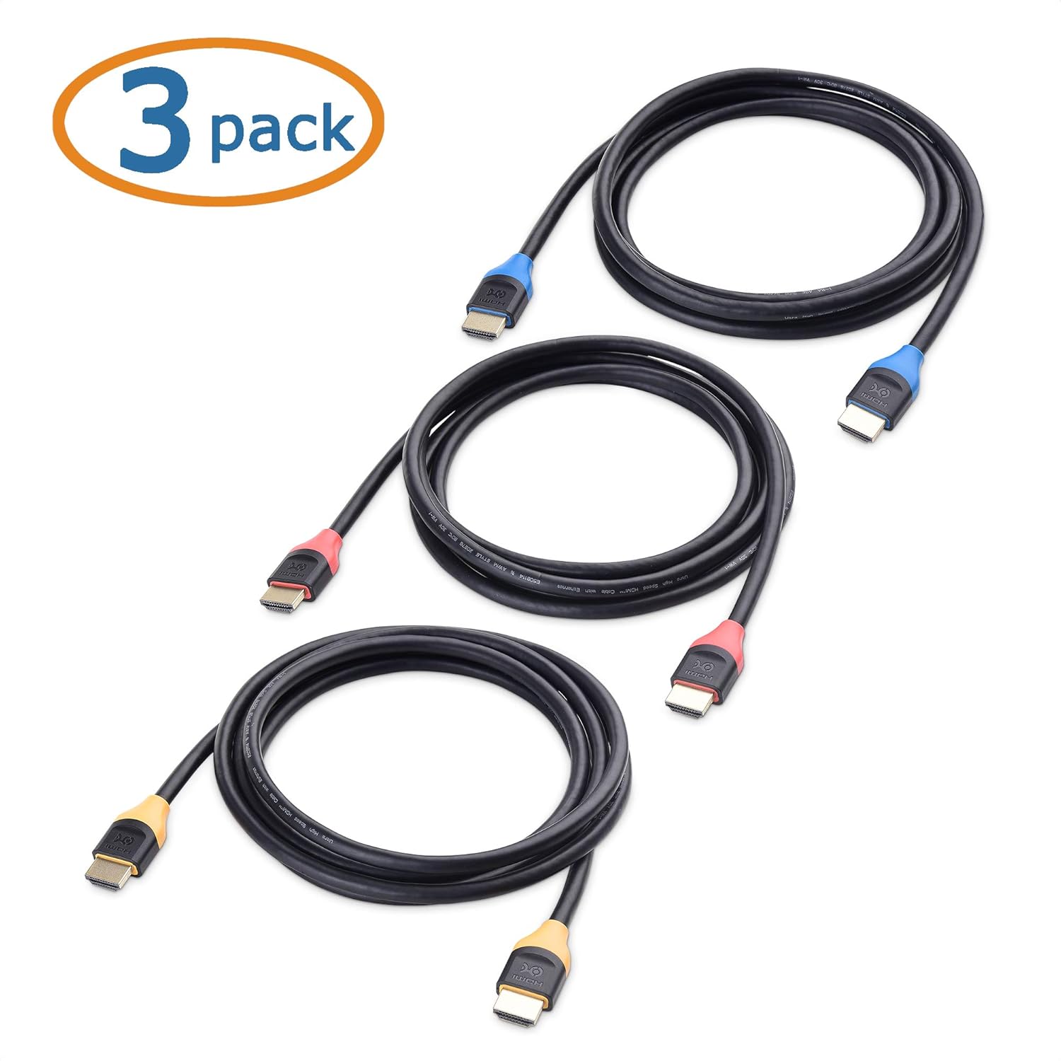 Cable Matters 3-Pack 48Gbps Ultra HD 8K HDMI Cable with 8K 120Hz Video and HDR Support for PS5, Xbox Series X/S, RTX3080 / 3090, RX 6800/6900, Apple TV, and More - 2m, 6.6 Feet: Electronics