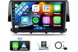 SIXWIN Android 13 Car Stereo Radio for Honda Civic 2016 2017 2018 2019 2020 with Wireless CarPlay Android Auto 1G+32G 9 Inch Touchscreen Bluetooth GPS Navigation WiFi HiFi FM Backup Camera MIC