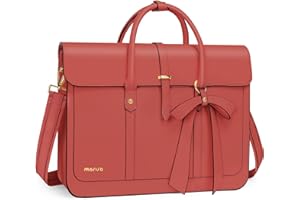 MOSISO Laptop Bag for Women, PU Leather Laptop Shoulder Bag Convertible Backpack, Work Travel Computer Bag with Bowknot