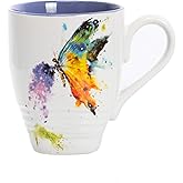 DEMDACO Kaleidoscope Butterfly Watercolor Blue 16 Ounce Glossy Stoneware Mug With Handle