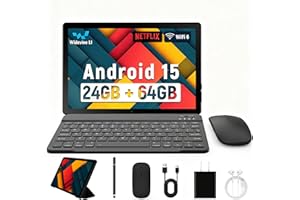 JEAZANS Latest 2025 Upgraded Android Tablet 10.1 Inch with IPS HD Touch Screen, Dual Camera, 64GB Storage 1TB Expansion, 8 in 1 Tablets Kit with Keyboard, Protective Case, Mouse, Stylus, BT 5.4, WiFi 6
