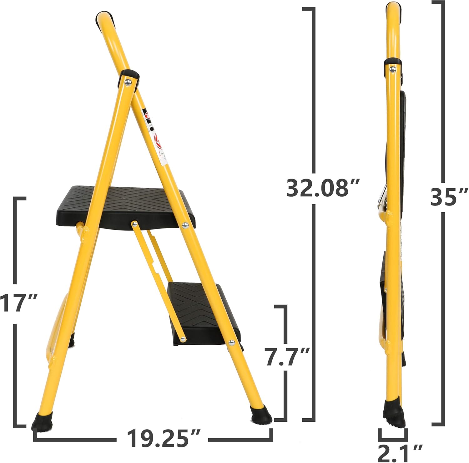 EFINE 2 Step Ladder, Oversized Pedal and Position Lock, High Grade Steel with Smooth Powder Coating, Sturdy and Lightwight, Holding up to 500lbs. (Yellow) - - 