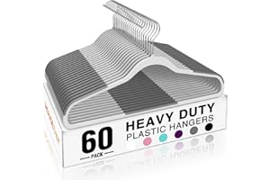 HOUSE DAY Heavy Duty Plastic Hangers 60 Pack, Non Slip Clothes Hangers with Rubber Pads and 360° Hook - Thin 0.2 Inch, Space Saving Coat Hanger Grey, Closet Organizer for Shirt, Pants, Suit, Skirt