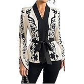 MakeMeChic Women's Boho Tops Floral Bell Sleeve Tie Front Blouse V Neck Belted Work Dressy Shirt