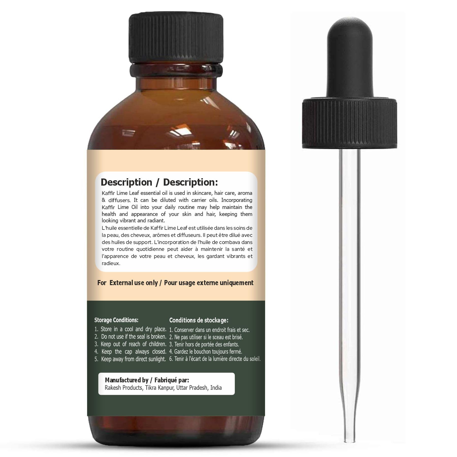 Organic Zing Kaffir Lime Leaf (Citrus Hystrix) Oil | Pure & Natural Essential Oil for Skincare, Hair Care, Aroma and Diffusers- 30ml/1.01fl oz