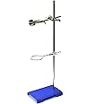 Chemical Resistant Steel Lab Stand Set - Support Stand (8" x 5"), 12mm Dia. Rod (24" L), Cork Lined Burette Clamp with Boss H