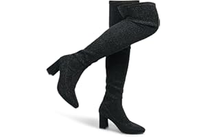 Hawkwell Women's Comfort Chunky Thigh High Boots Pointy-toe and High-heel Party Wedding Shiny Dressy Over The Knee Boots
