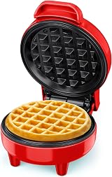 SNAILAR Mini Waffle Maker 550W Red with Non-Stick Coating Ready Indicator view 1