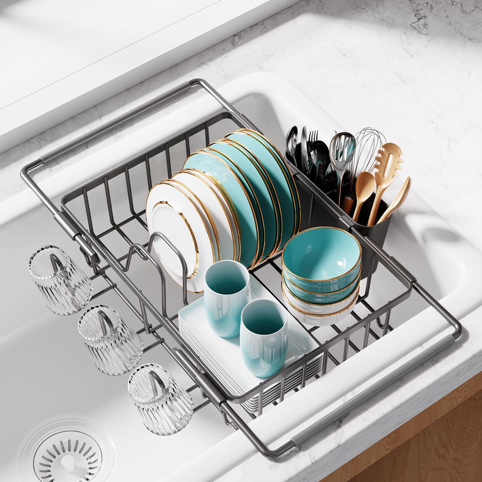 Sakugi Dish Drying Rack in Sink - Expandable Stainless Steel Dish Rack ...