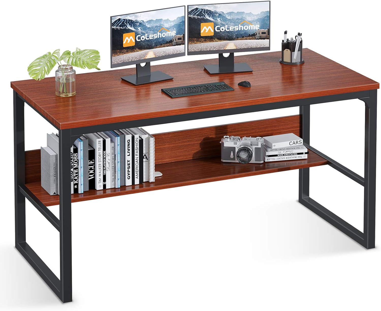 Coleshome Computer Desk with Bookshelf, 47" Office Desk