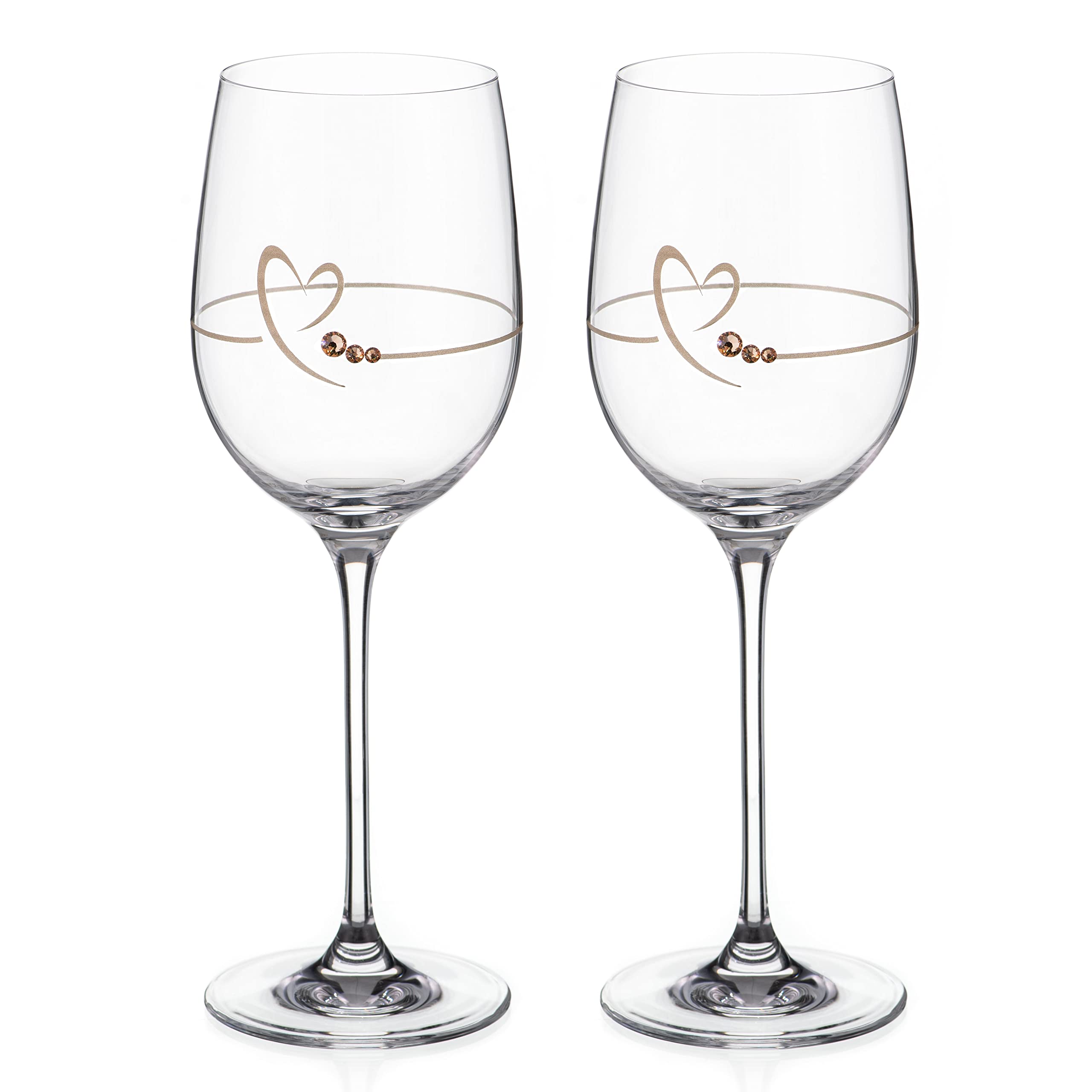 DIAMANTE Swarovski Wine Glasses Pair - ‘Heart of Gold’- Embellished with Swarovski Crystals – Set of 2