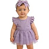 Baby Girl Ruffle Sleeve Romper Dress Infant Jumpsuit Tutu Skirt Set Newborn Princess Tulle Dresses Headband Outfit