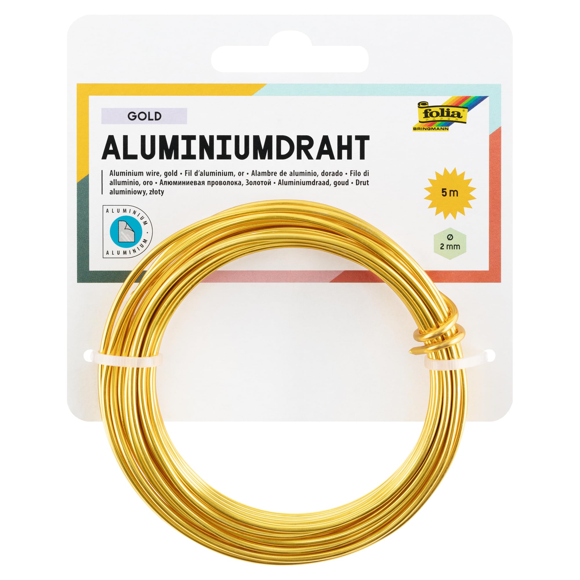 folia 79665 - Aluminium Wire Craft Wire in Gold 2mm x 5m Ultra Easy Moldable for Craft and Decoration